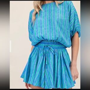 Blue and Green Striped Skort Set